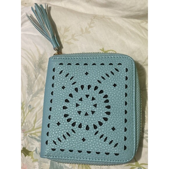 CLEOBELLA Light Turquoise Vegan Leather Zip Wallet w/ Tassel "not used" - Picture 1 of 16